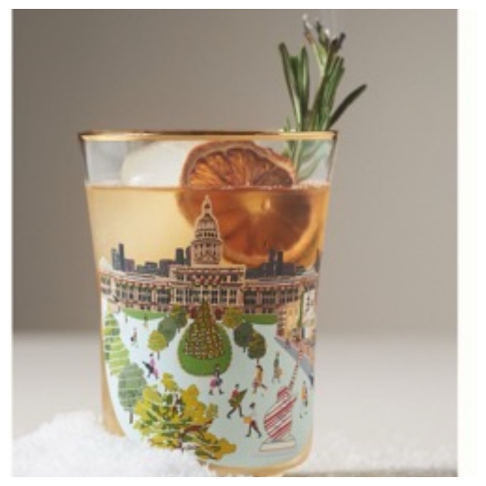 NIB Holiday in the City Mouth- Blown Juice Glass AUSTIN, 15 oz